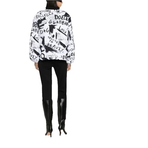 NWT Dolce & Gabbana Black White Graffiti Logo Print Bomber Jacket IT 38 US XS - Picture 6 of 13